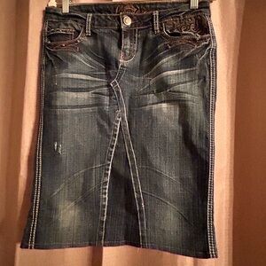 Premiere by Rue 21 Denim Skirt with Embroidered & metal embellishment size 9/10